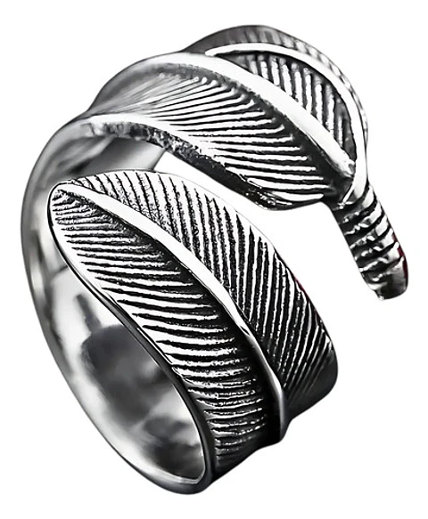 Anillo Color Plata Pluma Bohemia Acero Inoxidable Hombre