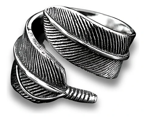 Anillo Color Plata Pluma Bohemia Acero Inoxidable Hombre
