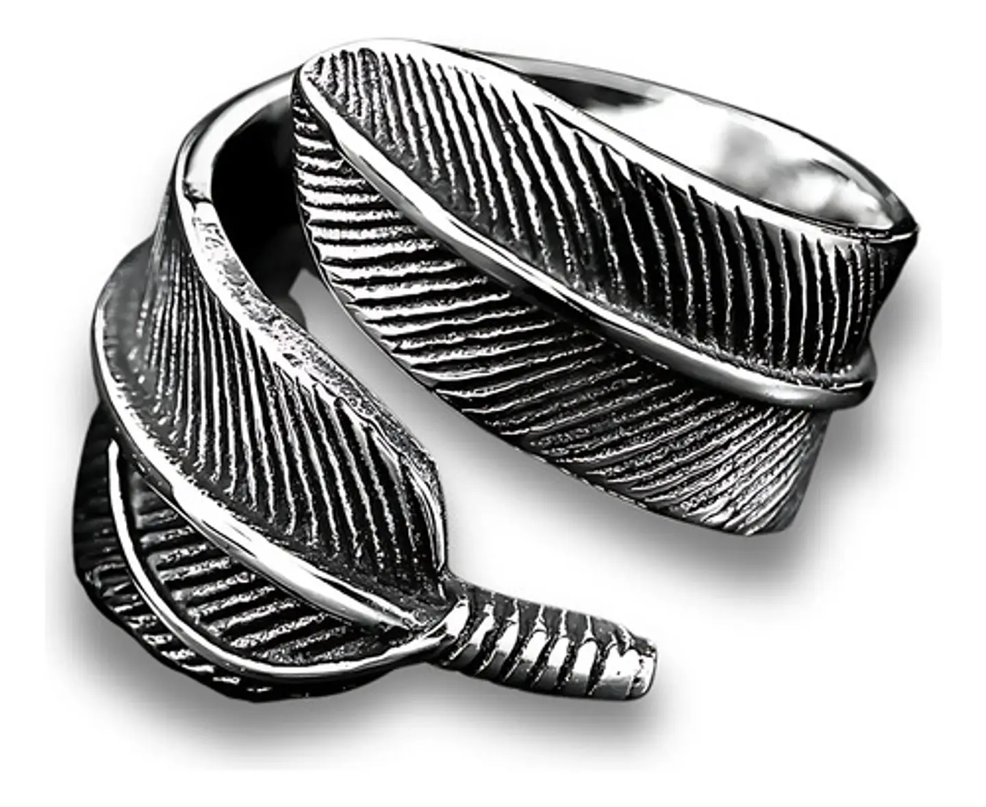 Anillo Color Plata Pluma Bohemia Acero Inoxidable Hombre 2