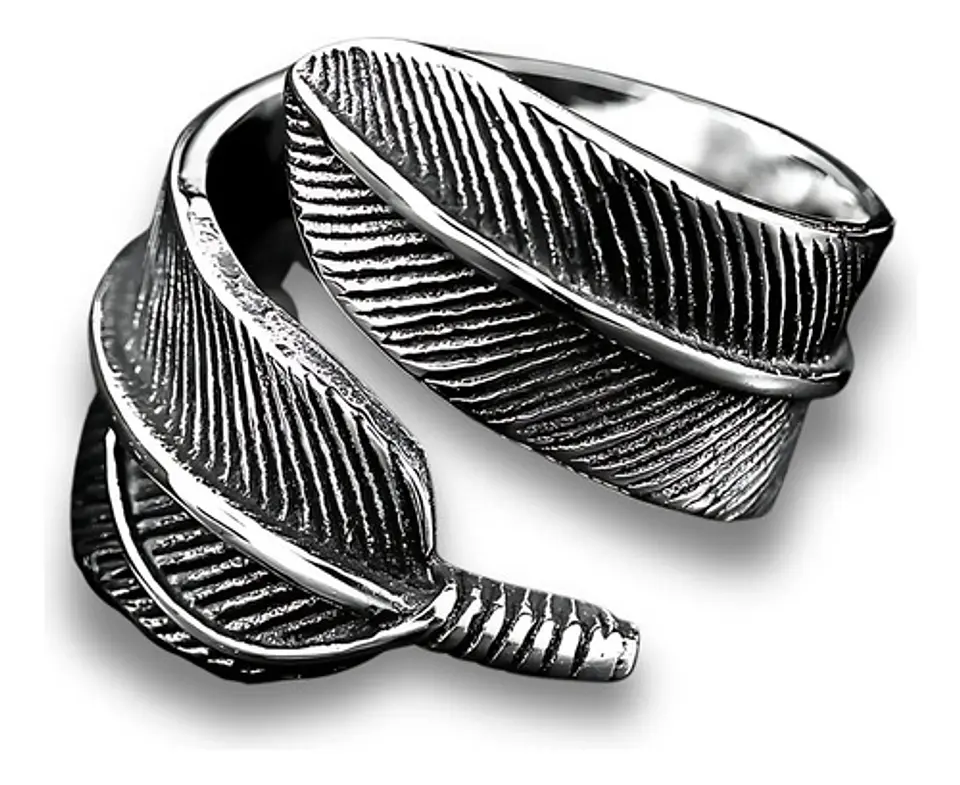 Anillo Color Plata Pluma Bohemia Acero Inoxidable Hombre 2