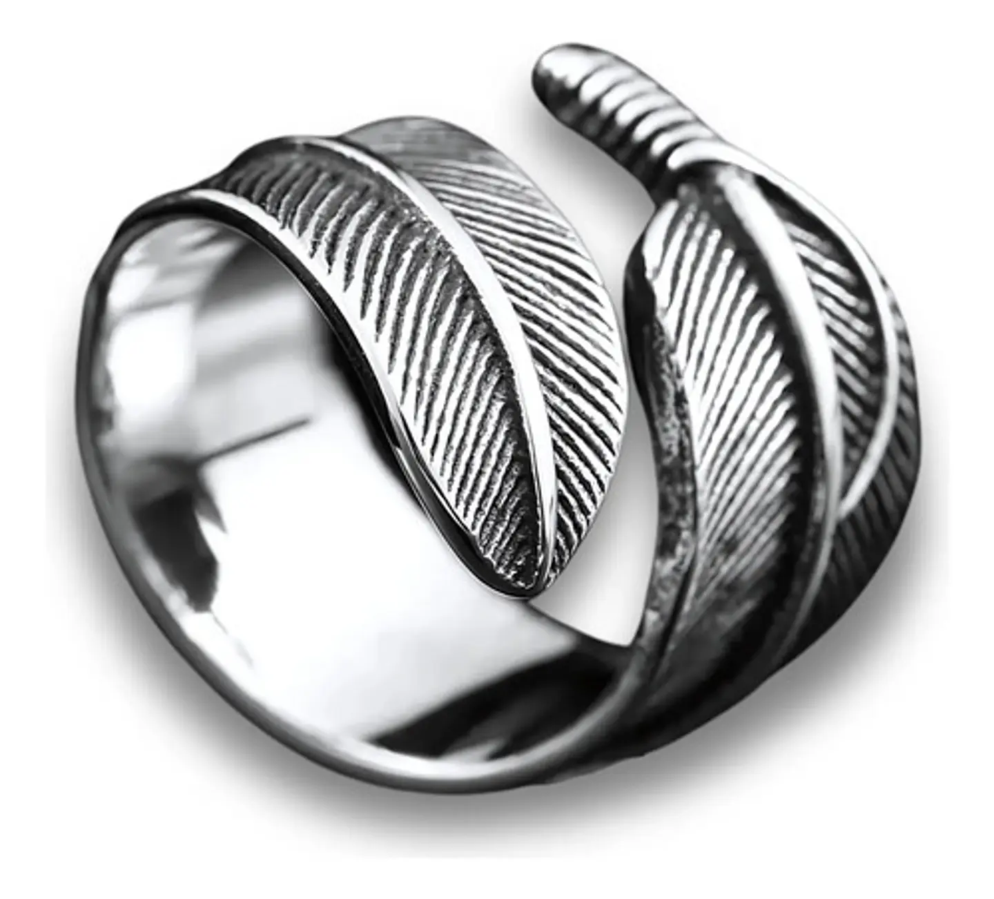 Anillo Color Plata Pluma Bohemia Acero Inoxidable Hombre 3