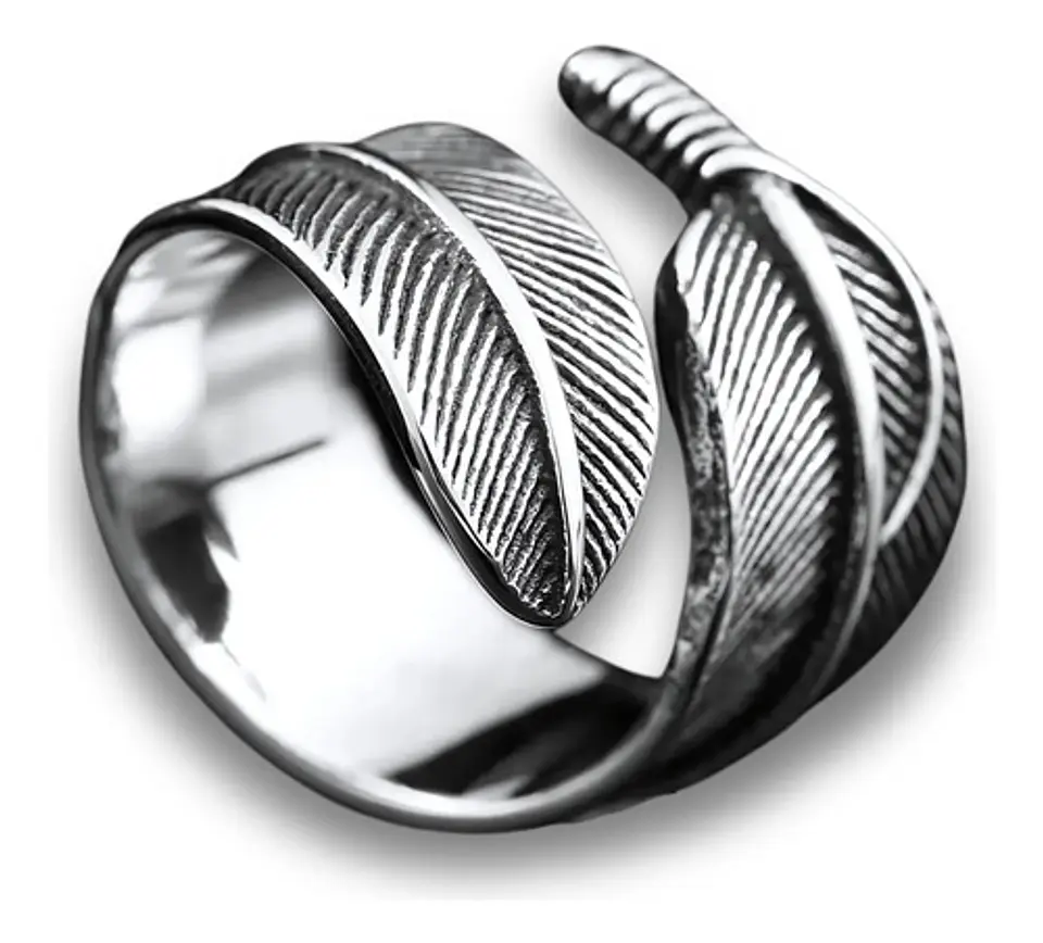 Anillo Color Plata Pluma Bohemia Acero Inoxidable Hombre 3