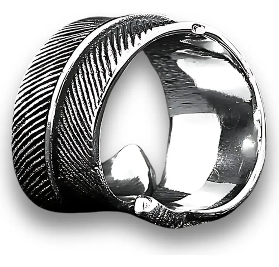 Anillo Color Plata Pluma Bohemia Acero Inoxidable Hombre 4