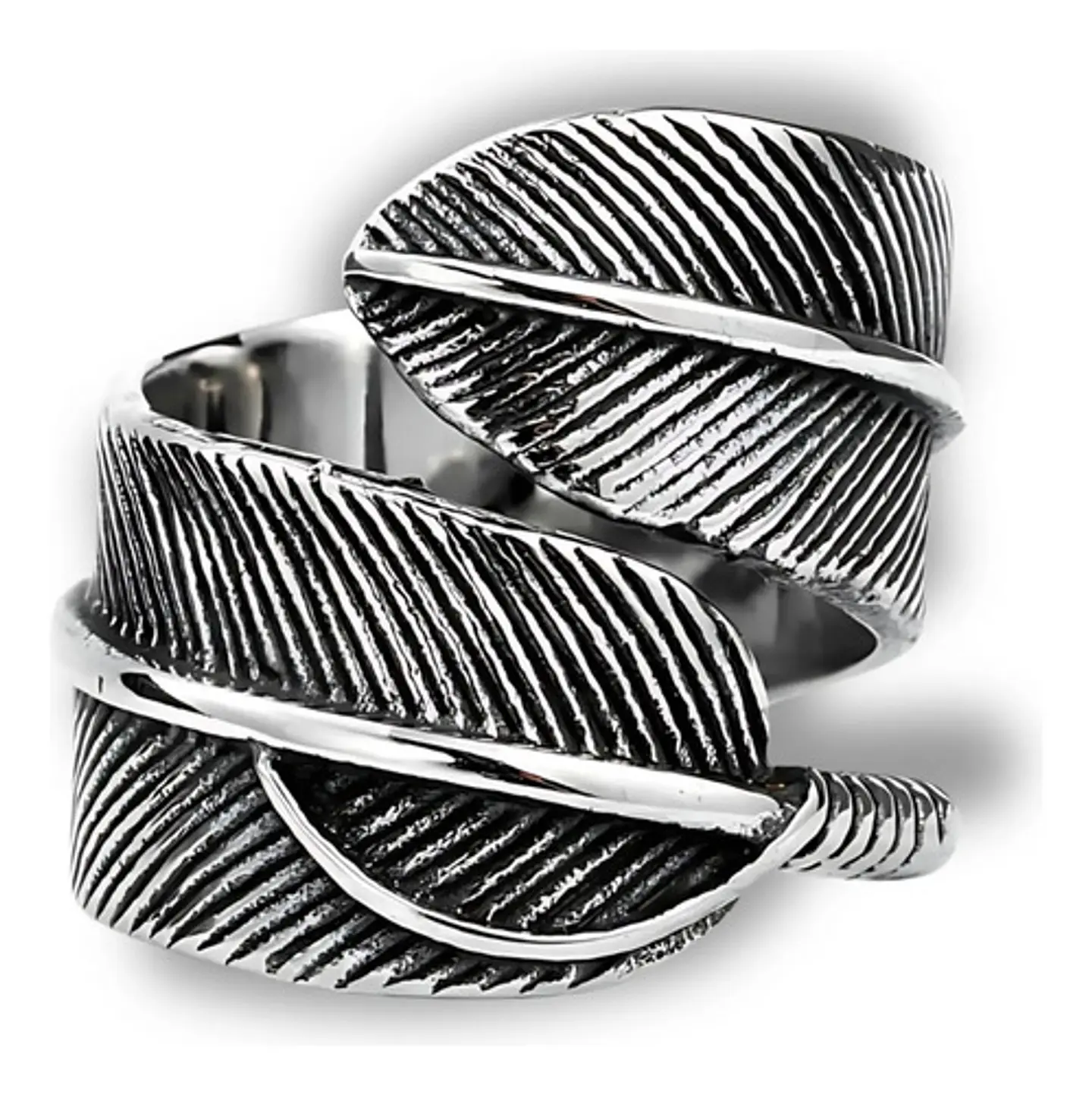 Anillo Color Plata Pluma Bohemia Acero Inoxidable Hombre 5