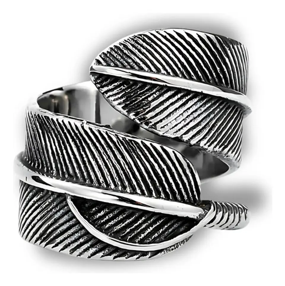 Anillo Color Plata Pluma Bohemia Acero Inoxidable Hombre 5