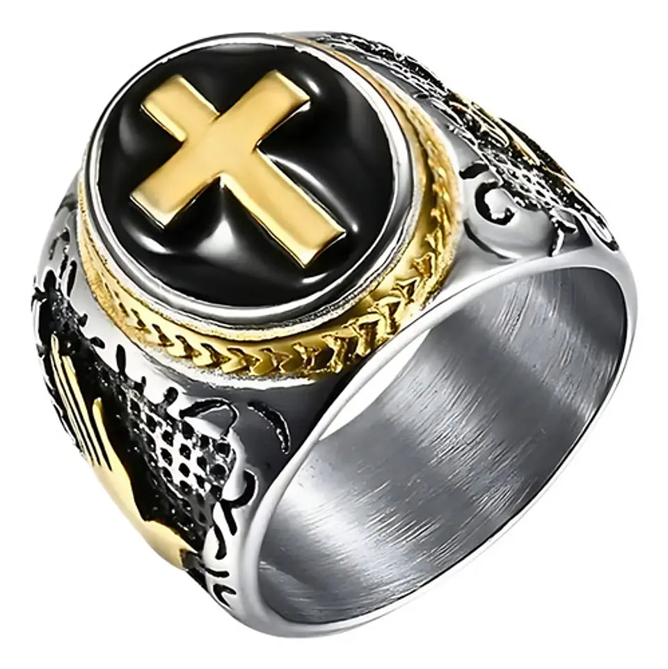 Anillo Color Plata Cruz Mano De Dios Acero Inoxidable Hombre 1