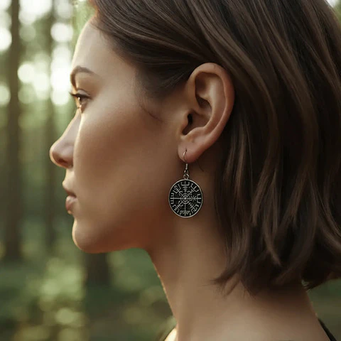 Aretes Vikingos Para Mujer Pendientes Nórdico Runas Brújula