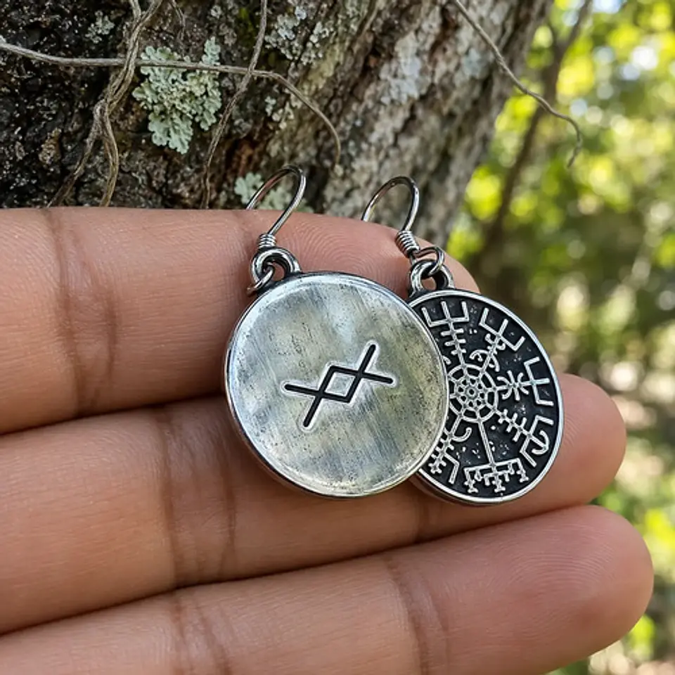 Aretes Vikingos Para Mujer Pendientes Nórdico Runas Brújula 5