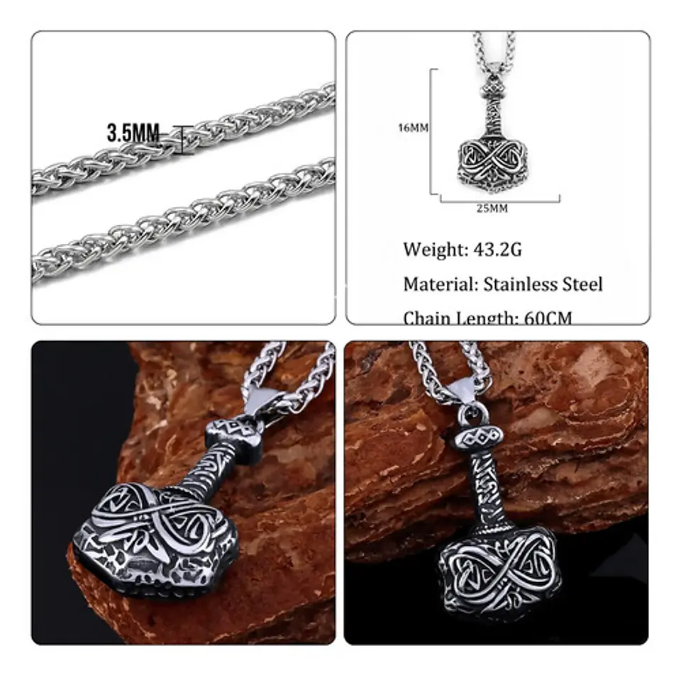 Collar Para Hombre Dije Mjolnir Martillo Thor Vikingo Nordic 2