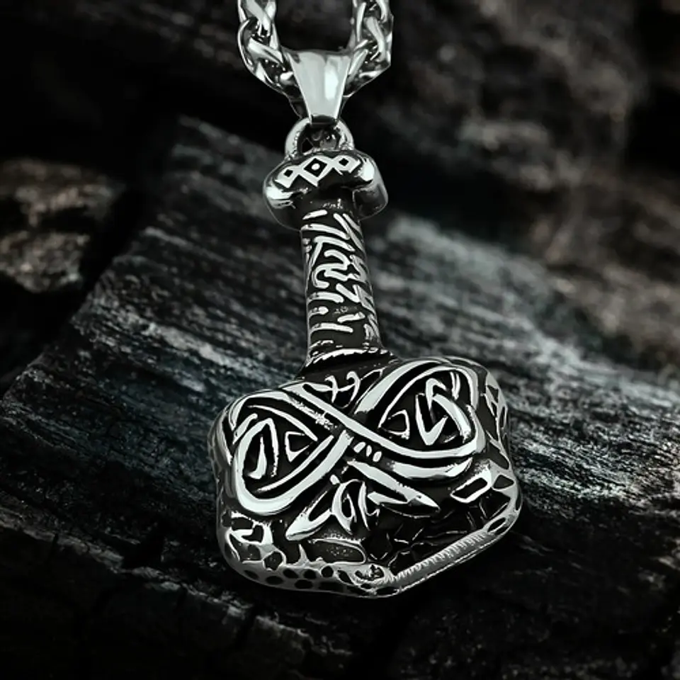Collar Para Hombre Dije Mjolnir Martillo Thor Vikingo Nordic 3