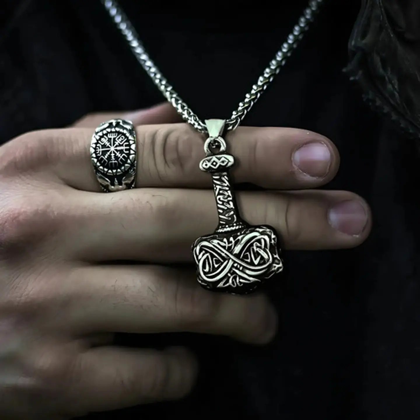 Collar Para Hombre Dije Mjolnir Martillo Thor Vikingo Nordic 9