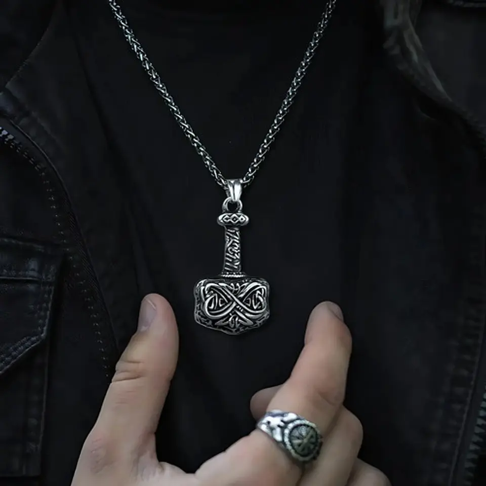 Collar Para Hombre Dije Mjolnir Martillo Thor Vikingo Nordic 10