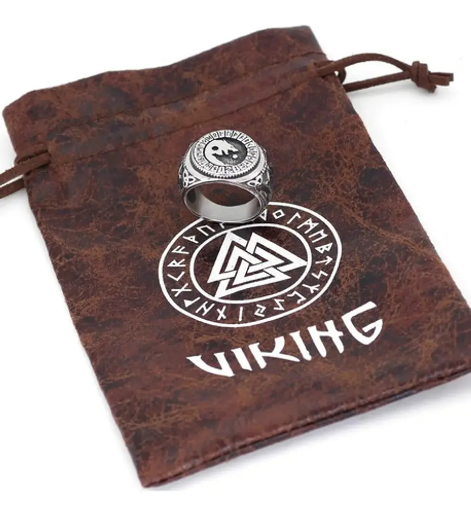 Anillo Color Plata Vikingo Lobo Runa Acero Inoxidable Hombre 3