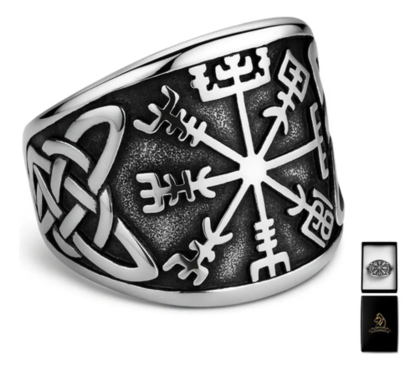 Anillo Para Hombres Vikingo Vegvisir De Acero Color Plata 1