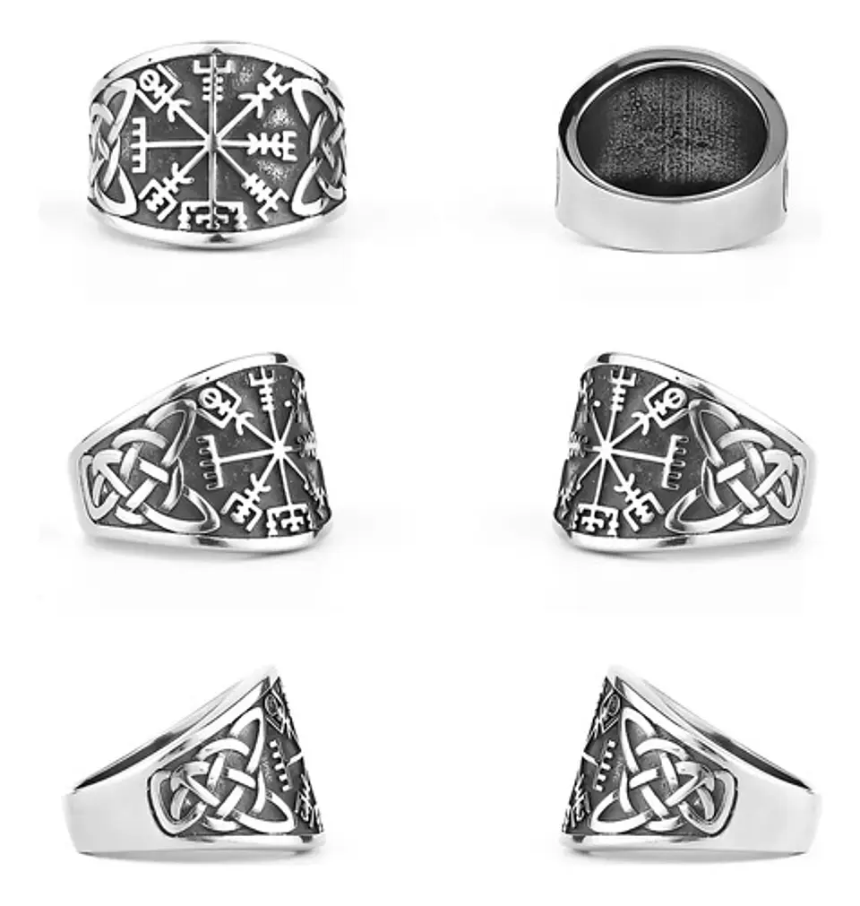 Anillo Para Hombres Vikingo Vegvisir De Acero Color Plata 2