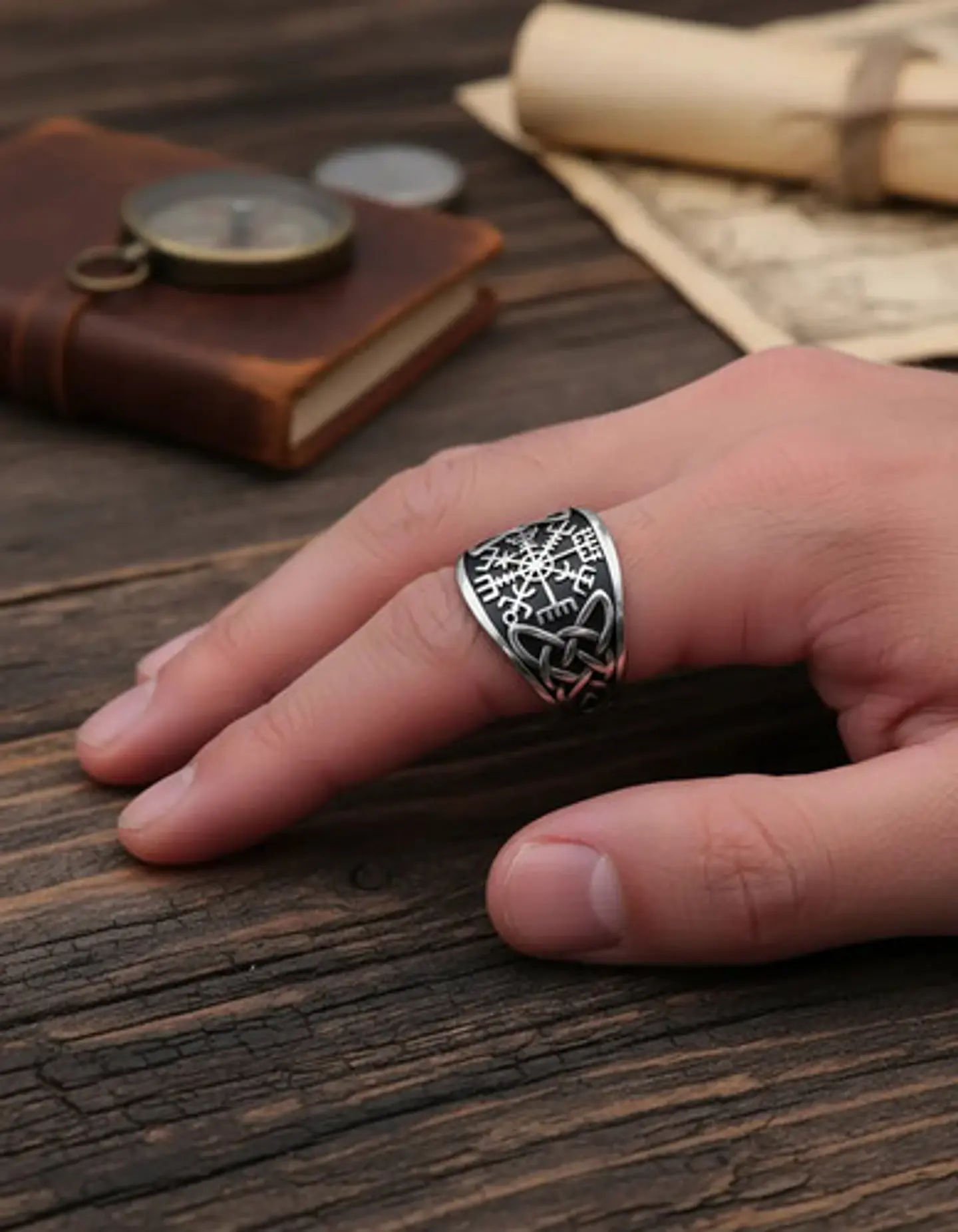 Anillo Para Hombres Vikingo Vegvisir De Acero Color Plata 5
