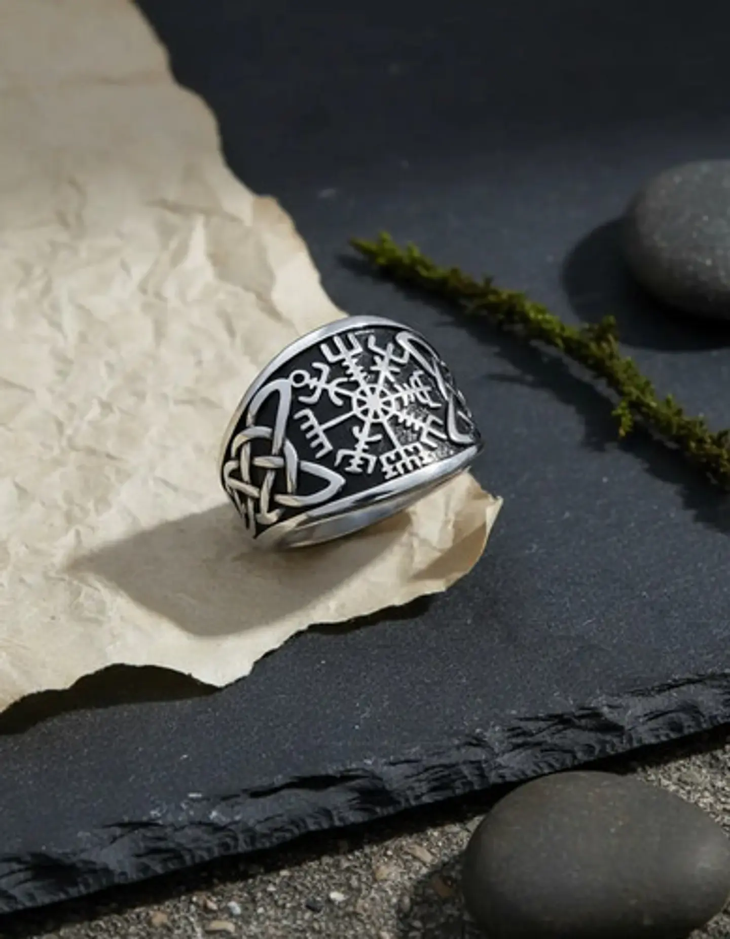 Anillo Para Hombres Vikingo Vegvisir De Acero Color Plata 7