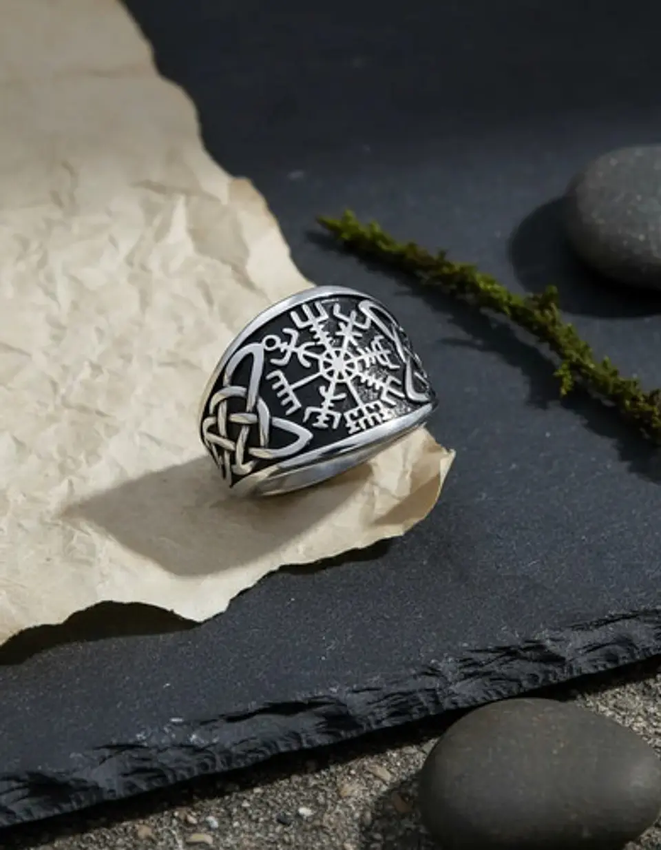 Anillo Para Hombres Vikingo Vegvisir De Acero Color Plata 7