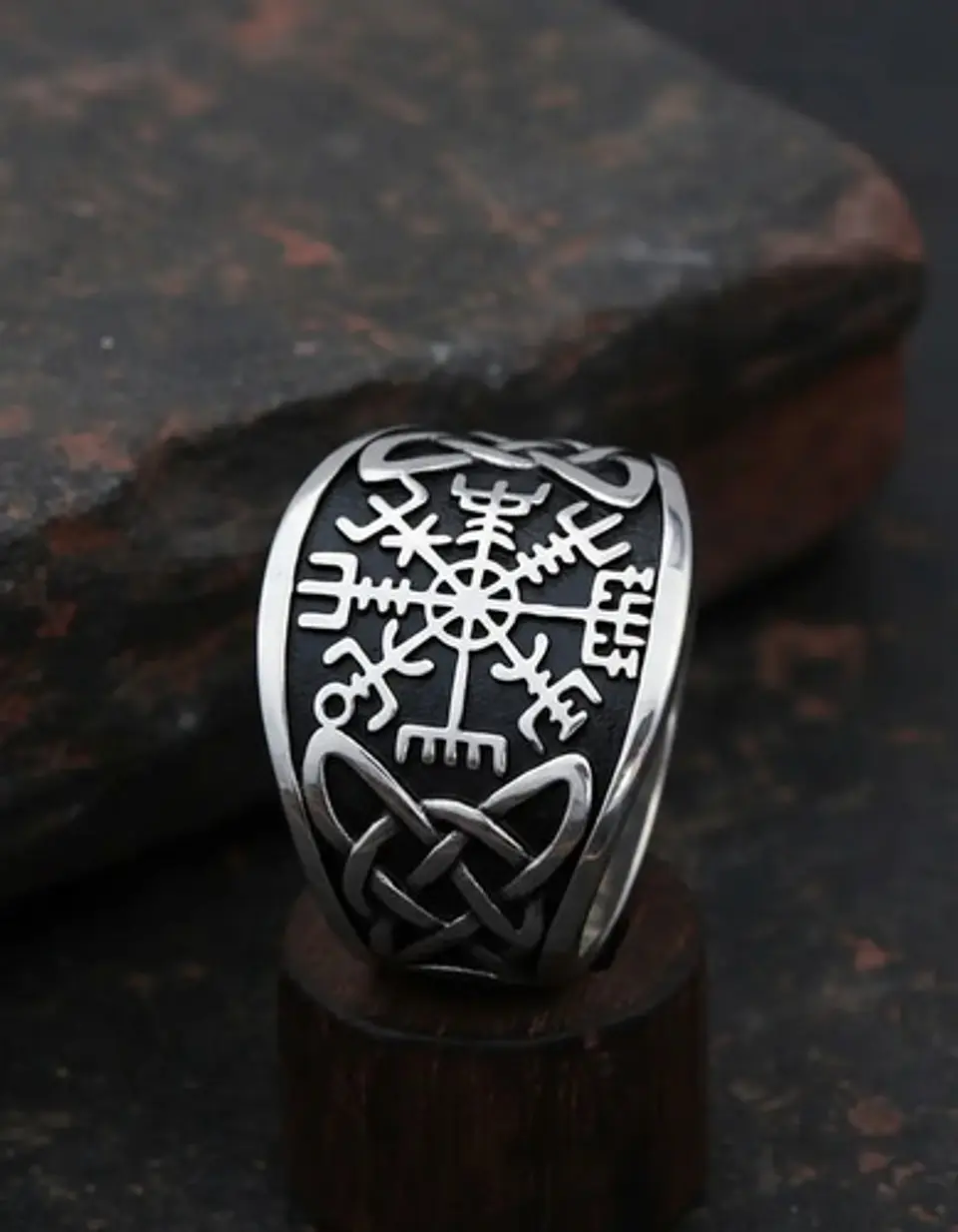 Anillo Para Hombres Vikingo Vegvisir De Acero Color Plata 9