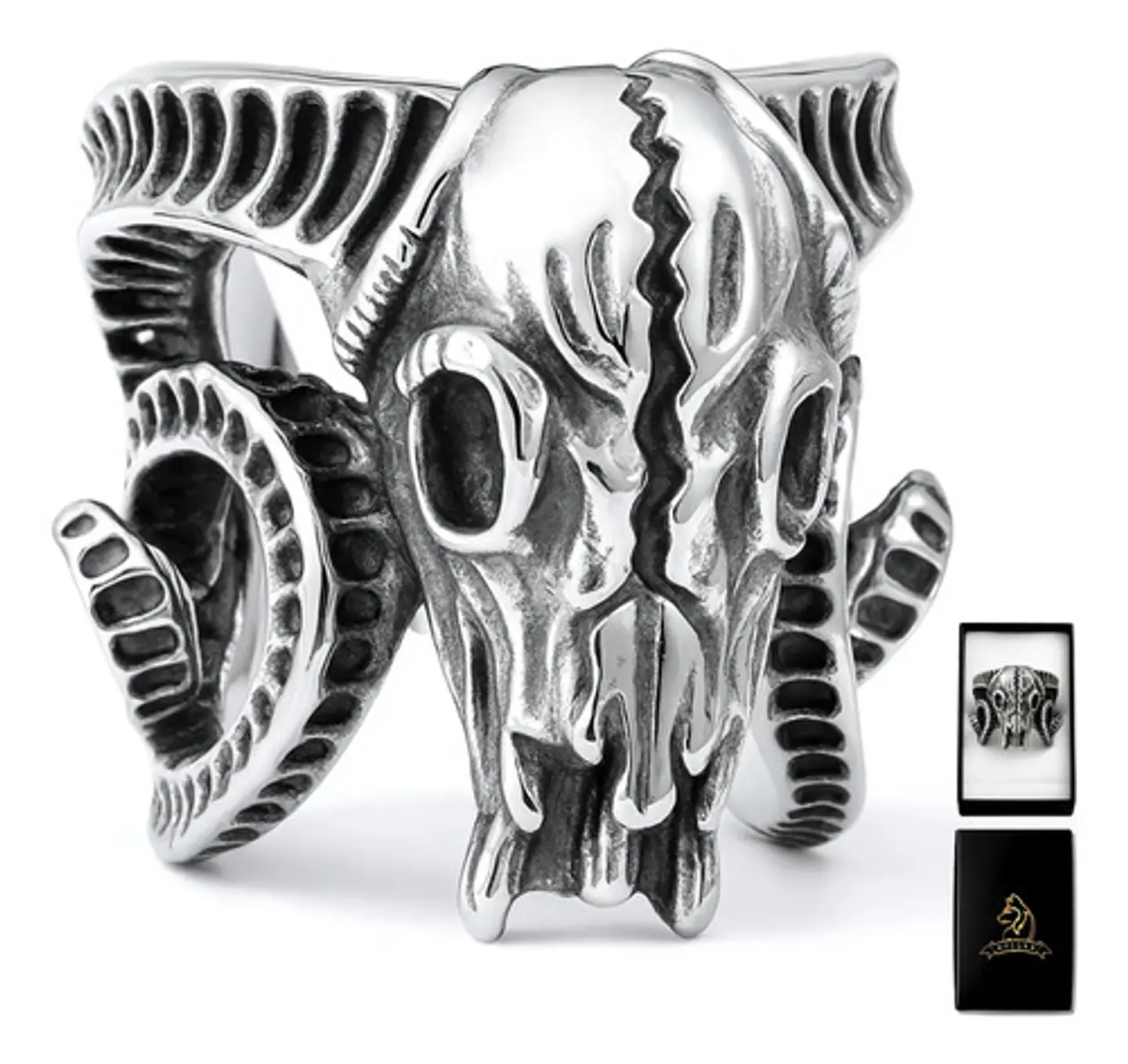 Anillo Hombre Cráneo Carnero Cabra Calaver Acero Color Plata 1