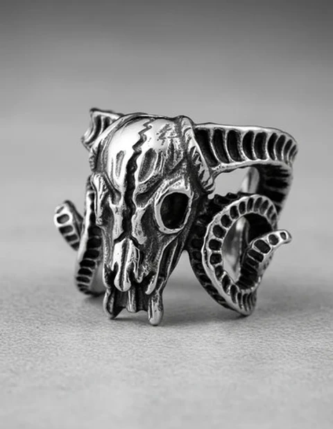 Anillo Hombre Cráneo Carnero Cabra Calaver Acero Color Plata