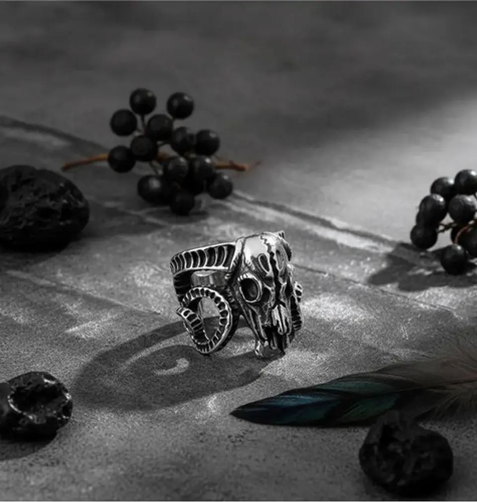 Anillo Hombre Cráneo Carnero Cabra Calaver Acero Color Plata 3