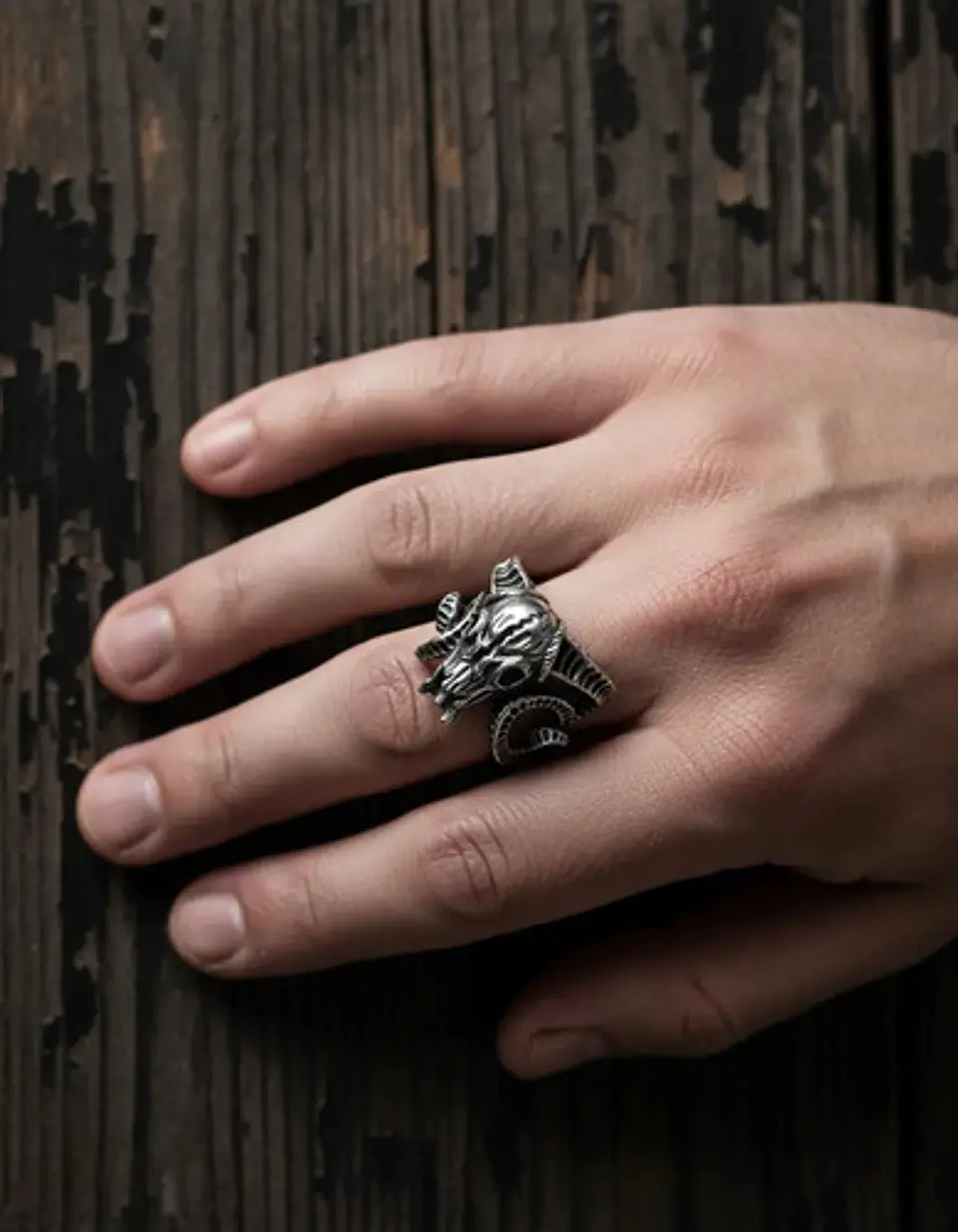 Anillo Hombre Cráneo Carnero Cabra Calaver Acero Color Plata 8