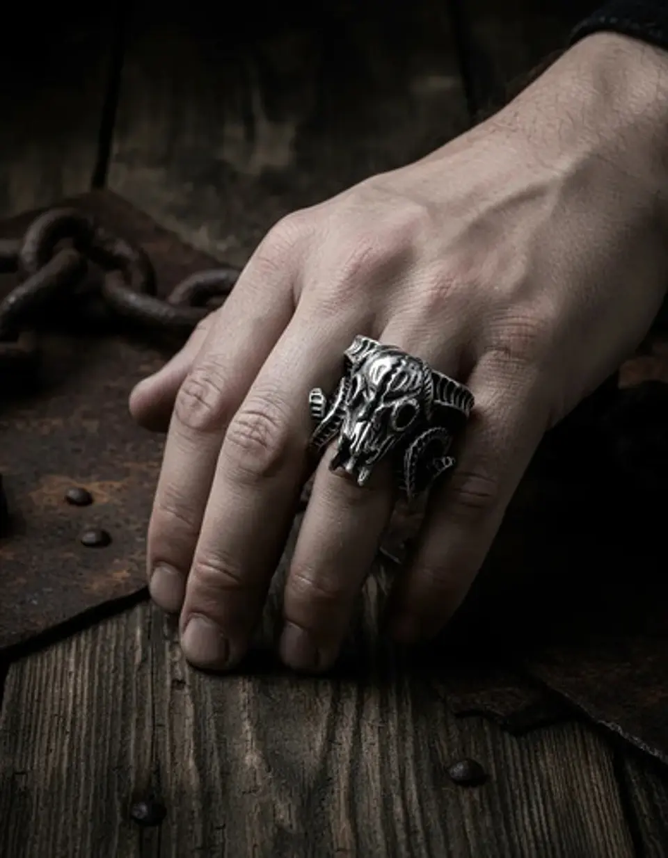 Anillo Hombre Cráneo Carnero Cabra Calaver Acero Color Plata 9