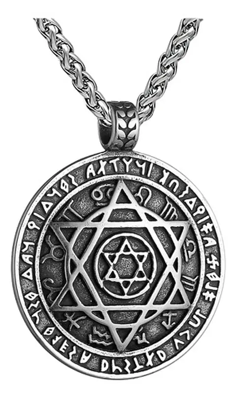 Collar Acero Inoxidable Color Plata Estrella David Hombre