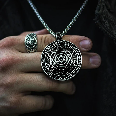 Collar Acero Inoxidable Color Plata Estrella David Hombre