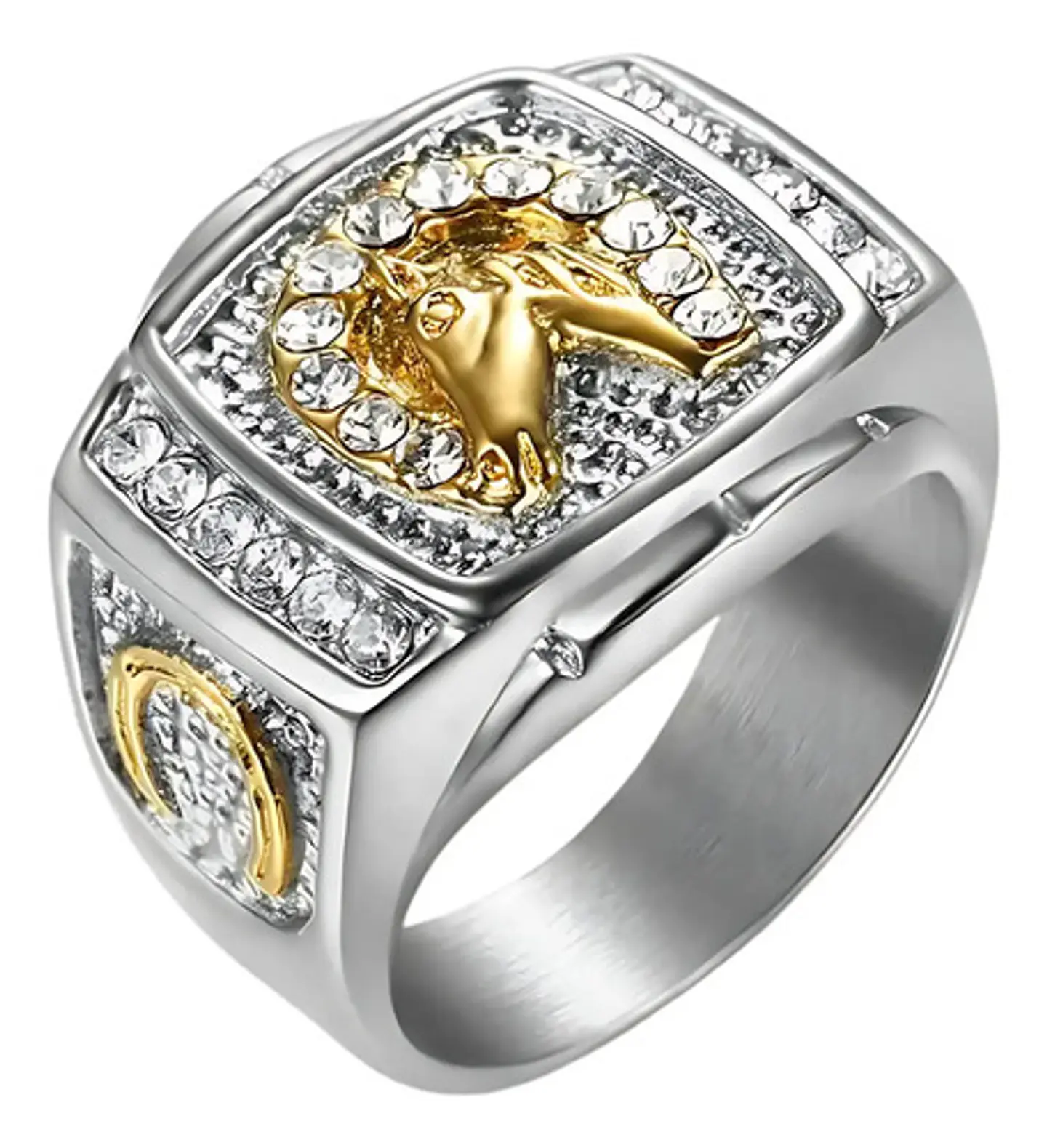 Anillo Color Plata Piedras Caballo Acero Inoxidable Hombre 1