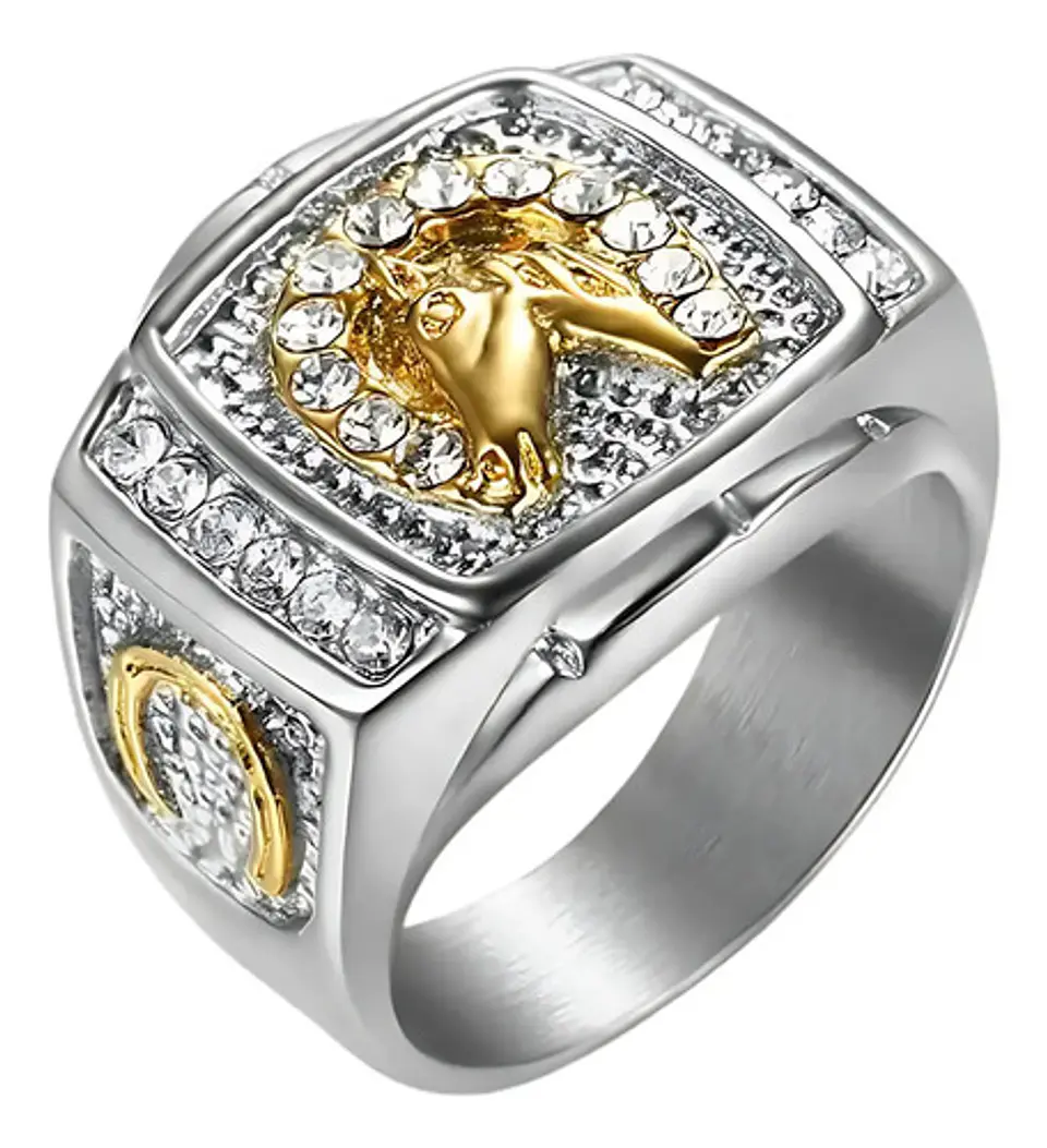 Anillo Color Plata Piedras Caballo Acero Inoxidable Hombre 1