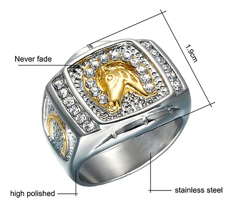 Anillo Color Plata Piedras Caballo Acero Inoxidable Hombre