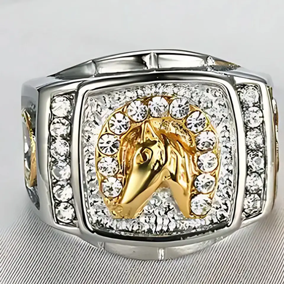 Anillo Color Plata Piedras Caballo Acero Inoxidable Hombre 3