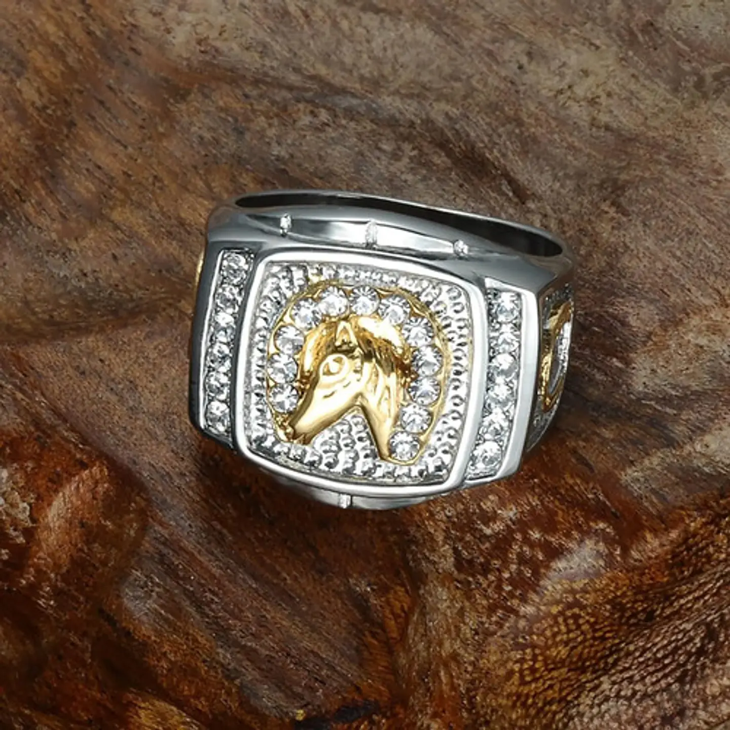 Anillo Color Plata Piedras Caballo Acero Inoxidable Hombre 4