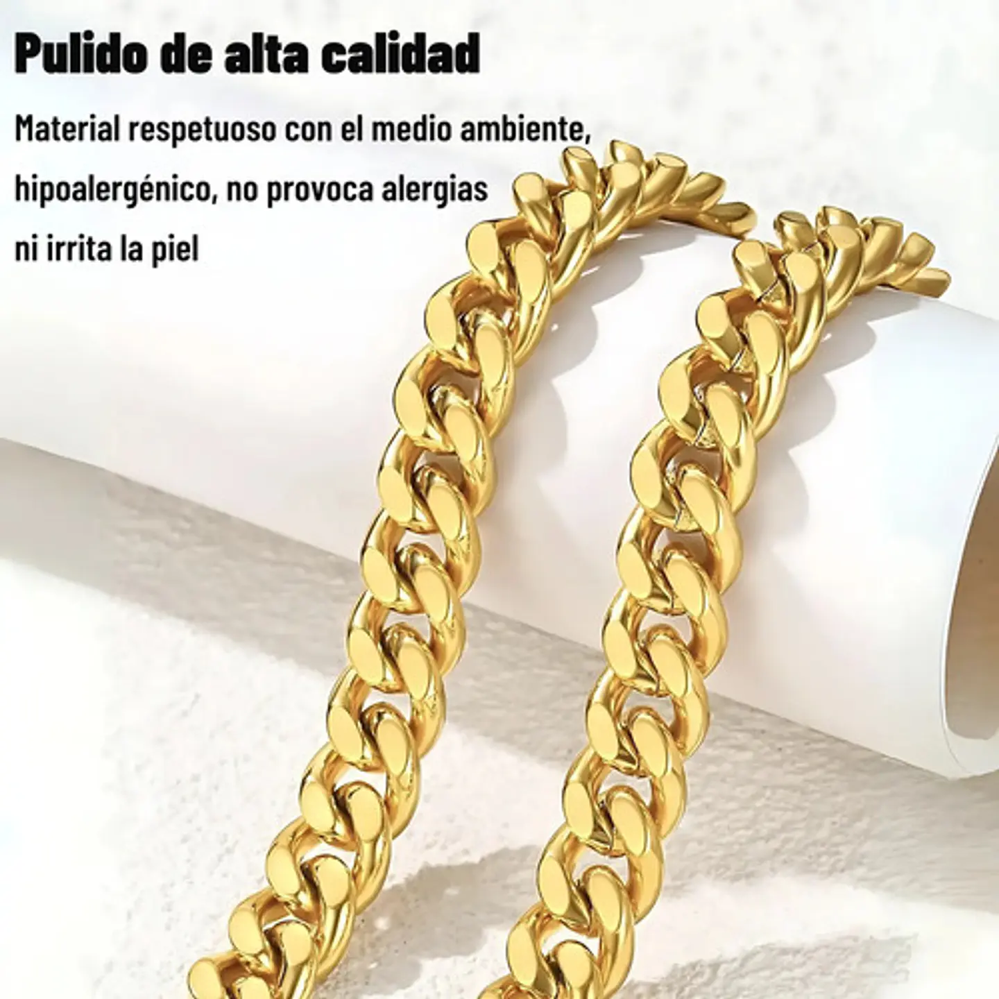 Cadena 60 Cm Acero Inoxidable Cubana Color Oro 7 Mm Hombre 3
