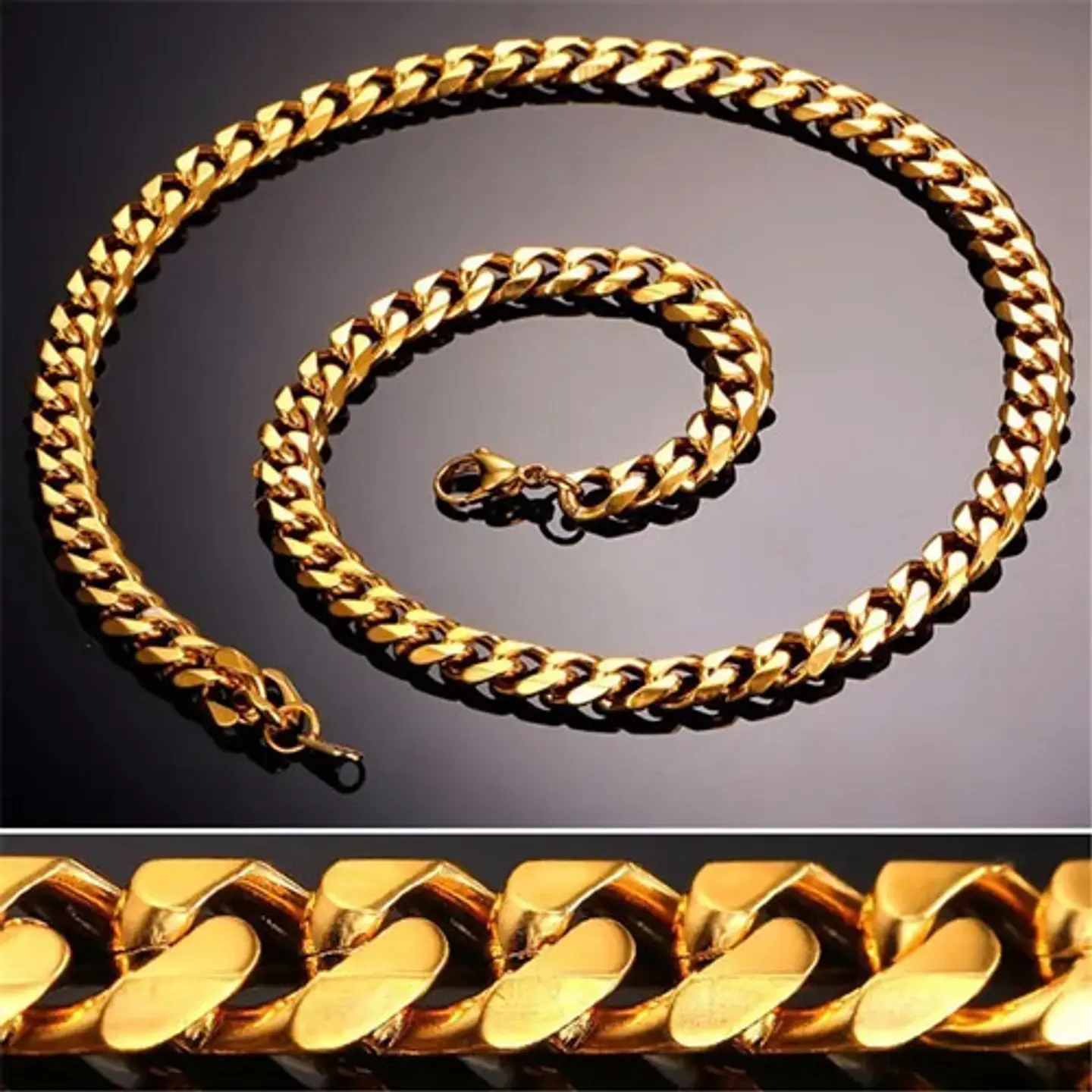 Cadena 60 Cm Acero Inoxidable Cubana Color Oro 7 Mm Hombre 6