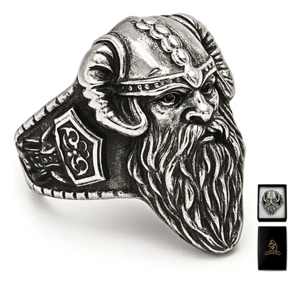 Anillo De Acero Para Hombre Odin Valknut Vikingo Mjolnir 1