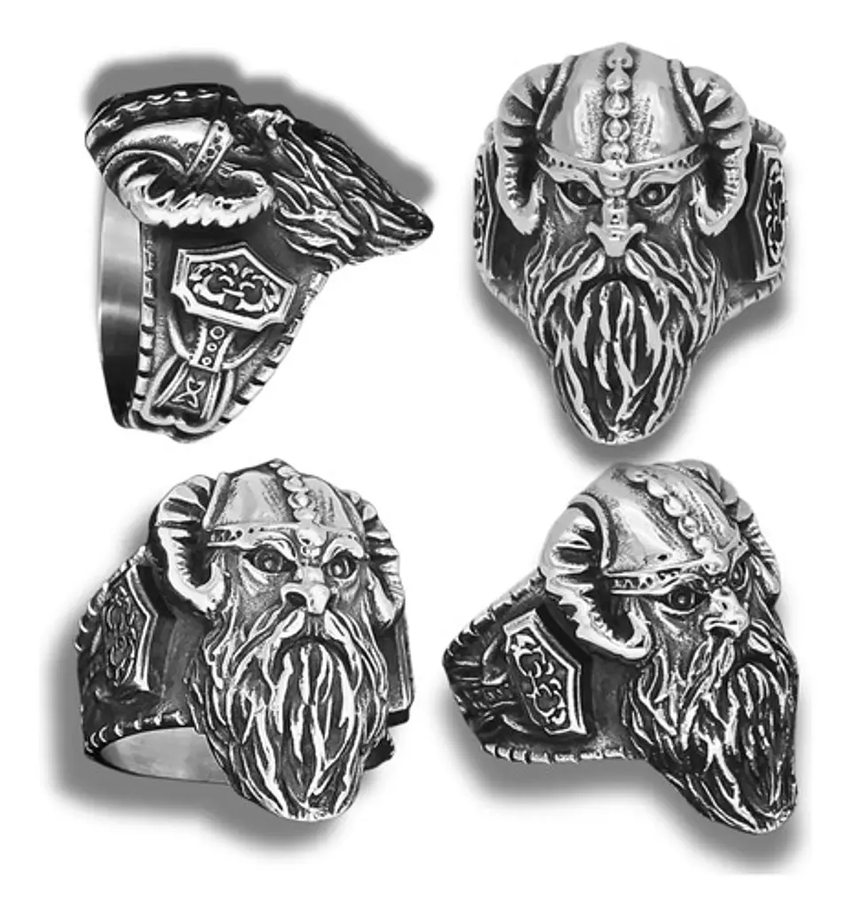 Anillo De Acero Para Hombre Odin Valknut Vikingo Mjolnir 2