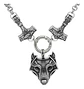 Gran Collar Vikingo En Acero Hombre Dije Doble Martillo Lobo - Miniatura 1