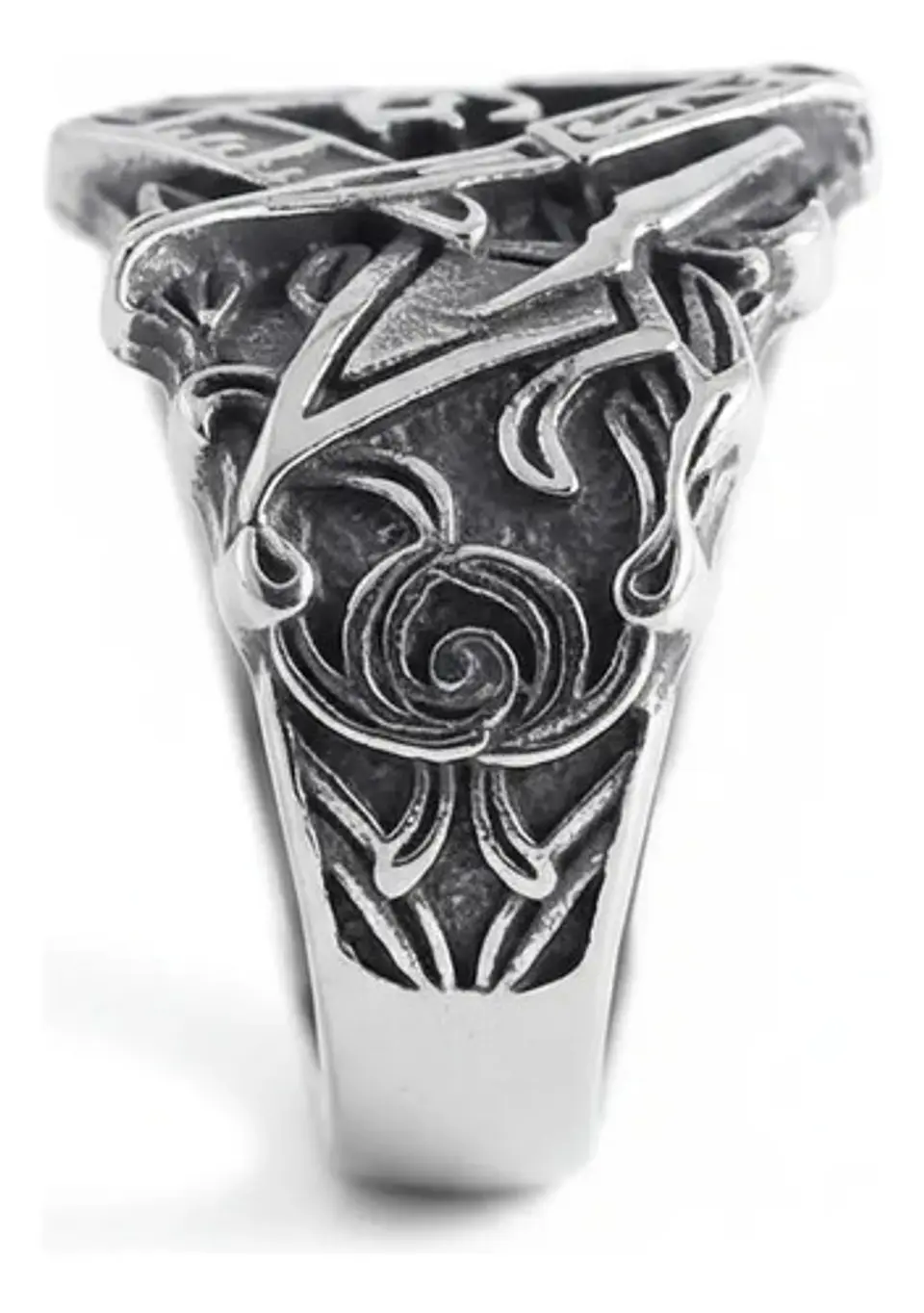 Anillo Color Plata Masón Relieve Acero Inoxidable Hombre 4