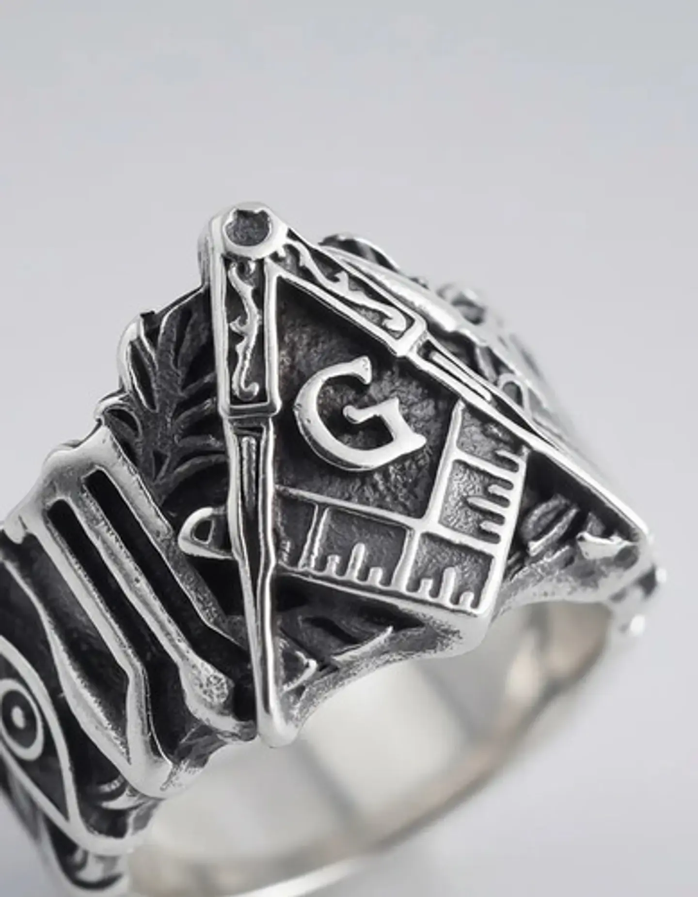 Anillo Color Plata Masón Relieve Acero Inoxidable Hombre 5