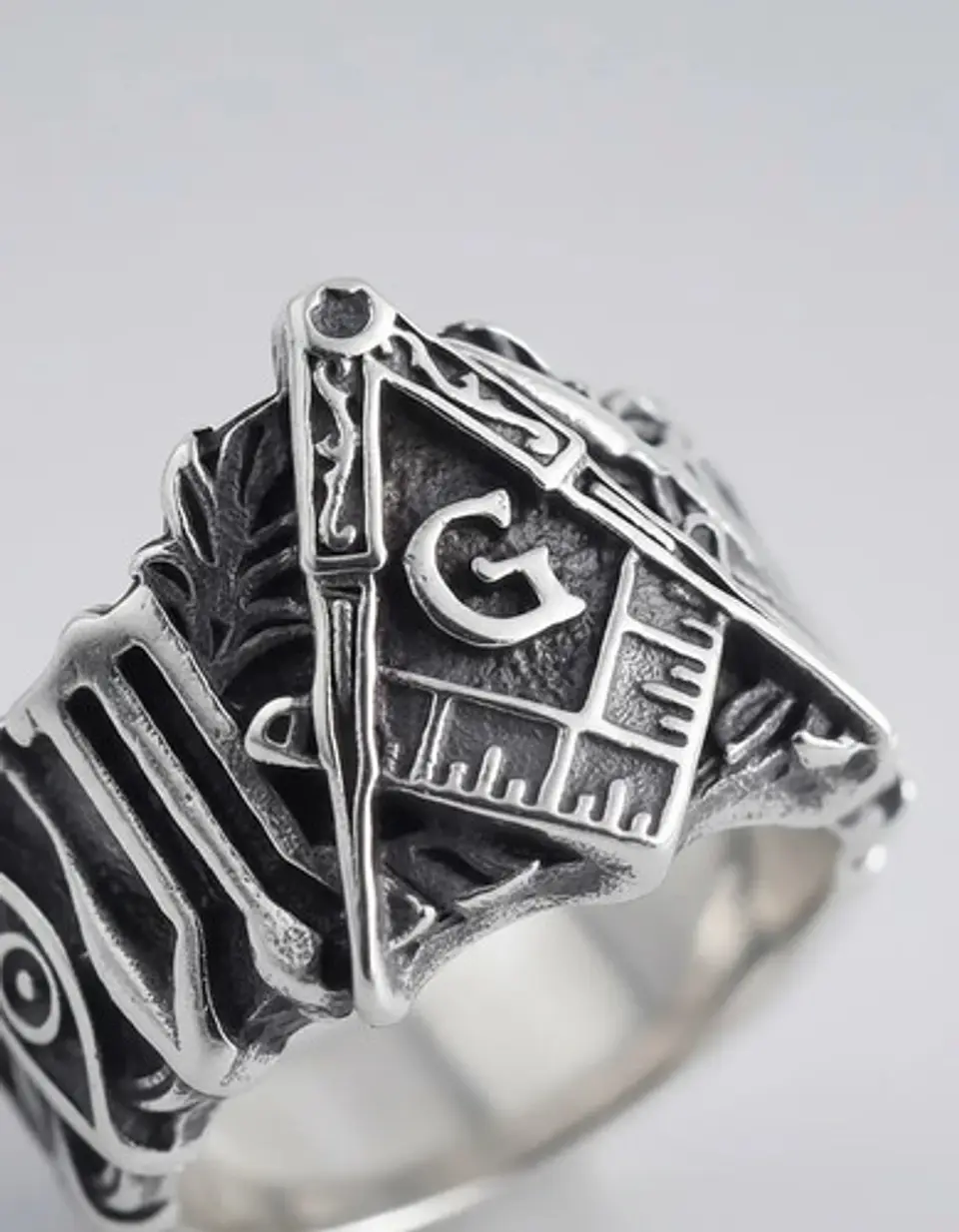 Anillo Color Plata Masón Relieve Acero Inoxidable Hombre 5