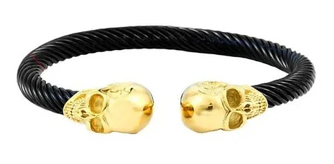 Pulsera Brazalete Acero Inoxidable Color Oro Cráneos Hombre