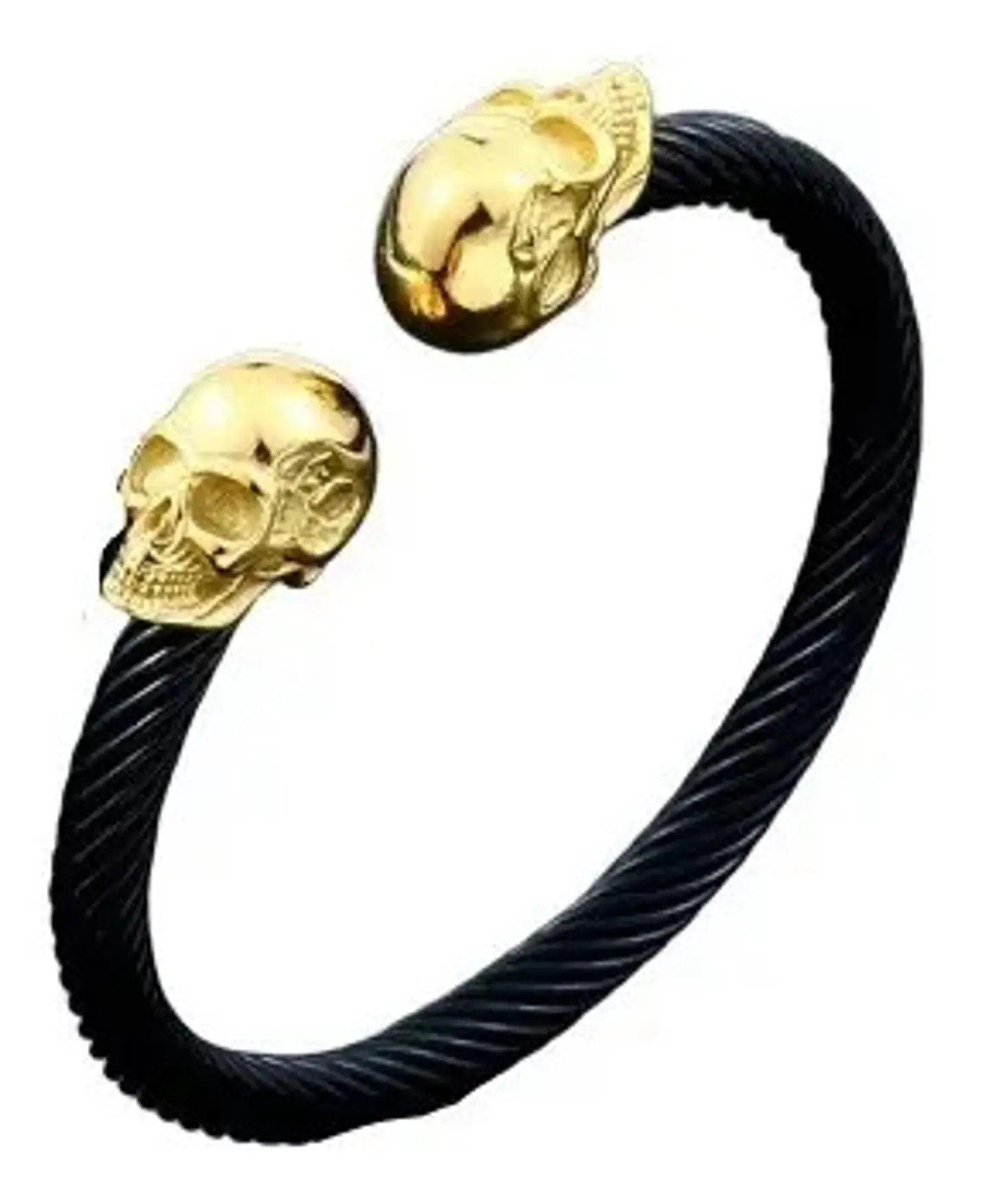 Pulsera Brazalete Acero Inoxidable Color Oro Cráneos Hombre 2