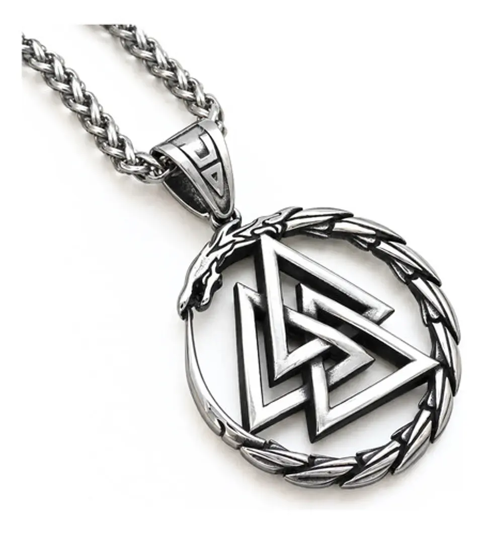 Collar Vikingo En Acero Para Hombre Dije Dragon Valknut Odin 1