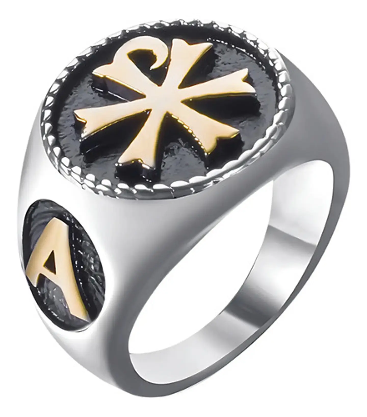 Anillo Color Oro Cruz Ortodoxa Acero Inoxidable Para Hombre 1