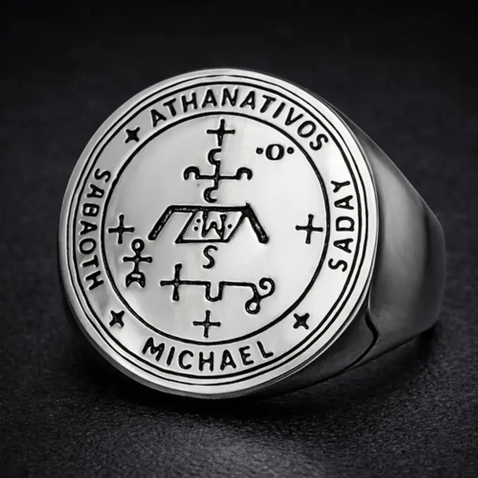 Anillo Amuleto Protección Arcángel Acero Inoxidable Hombre 5