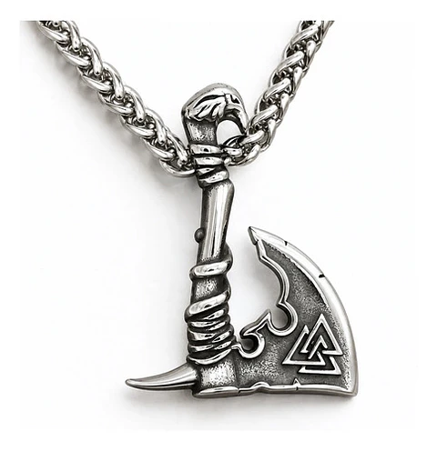 Collar Vikingo En Acero Para Hombre Dije Hacha Nórdica Runas