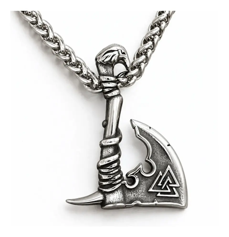 Collar Vikingo En Acero Para Hombre Dije Hacha Nórdica Runas 1